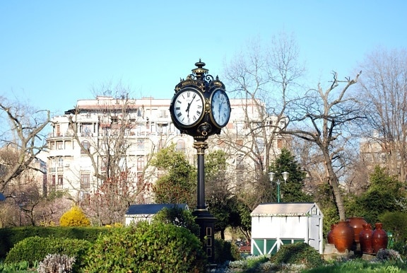 Reloj, parque, urbano, ciudad, exterior