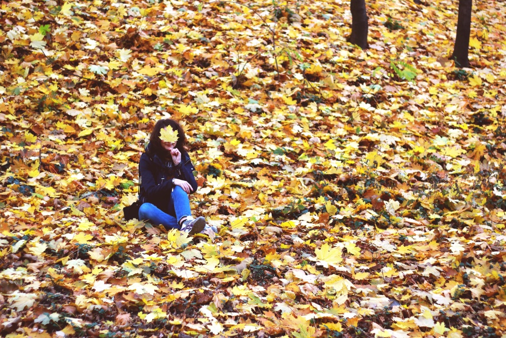 женщина, девушка, осень, листья, люди, природа