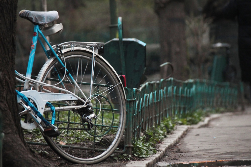колело, велосипед, ограда, асфалт, улица, път