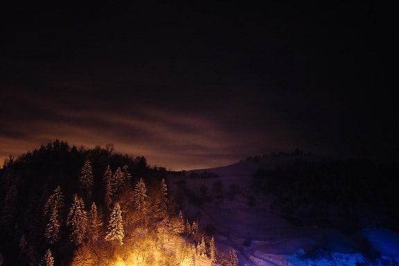 night, hill, mountain, dawn, dusk, cold, sky, snow, landscape
