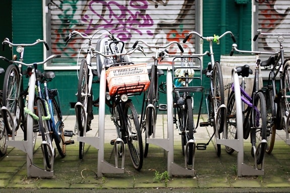bicycle, street, urban, vehicle, asphalt, graffiti
