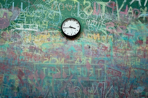Uhr, Wand, Graffiti, Zeit, Objekt, Kunst, bunt, Interieur