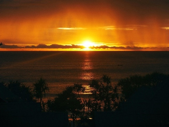 Isla tropical, silueta, oscuro, puesta del sol, amanecer, sol, crepúsculo, agua, estrella, cielo, salida del sol