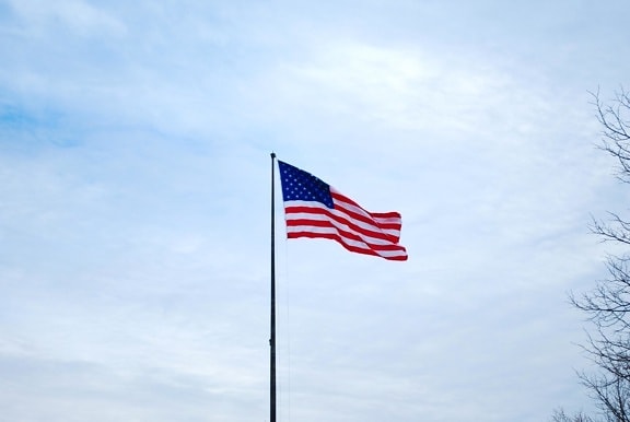 Bandera, patriotismo, viento, cielo, emblema, cielo azul, Estados Unidos