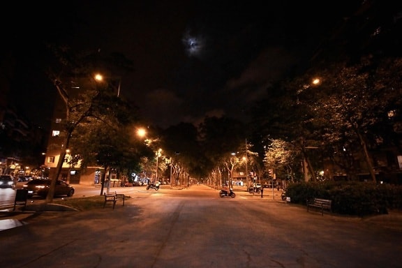 Street, ışık, yol, şehir, gece, gökyüzü, karanlık