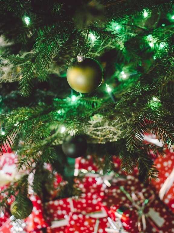 Jul, fest, fyrretræ, dekoration, juleaften