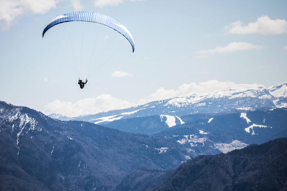 extreme sport, sport, paraglider, mountain, snow, high, sky, parachute, air, adventure, mountain peak