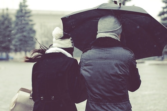 người, mùa đông, người đàn ông, ô dù, gương điển hình, cô gái, street, lạnh, phong cảnh, Áo, mưa