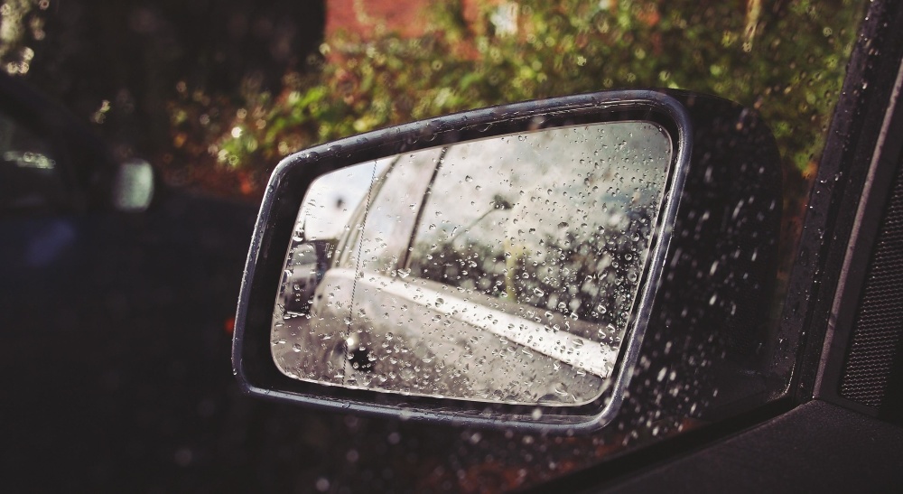 deszcz, pojazd, samochód, drogi, lustro, samochodowe