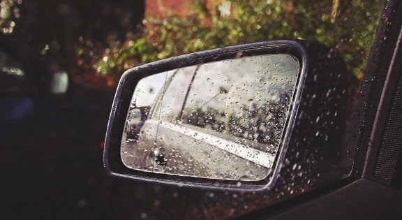 βροχή, οχημάτων, αυτοκινήτων, δρόμο, καθρέφτη, αυτοκινήτων