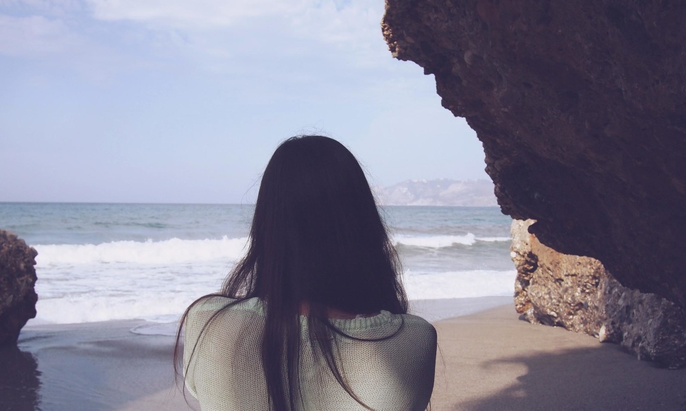 menina bonita, mulher, cabelo, mar, praia, mar, oceano, água, Costa