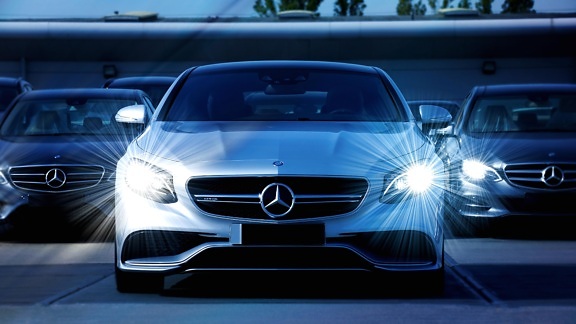 Mercedes Benz, headlights, car, vehicle, speed, wheel, drive, fast, headlight, modern, road, design, windshield