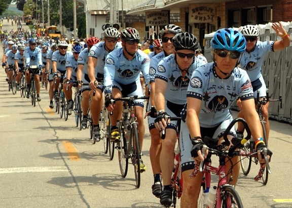 crowd, teamwork, race, hjul, cyklist, konkurrence, biker, mennesker, vejen, sport