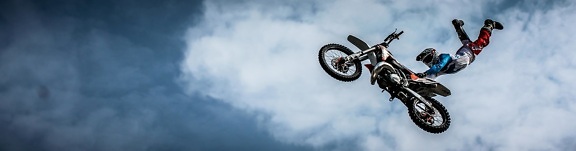 небо, автомобиль, мотоцикл, спорт, прыжок, мотокросс, облако