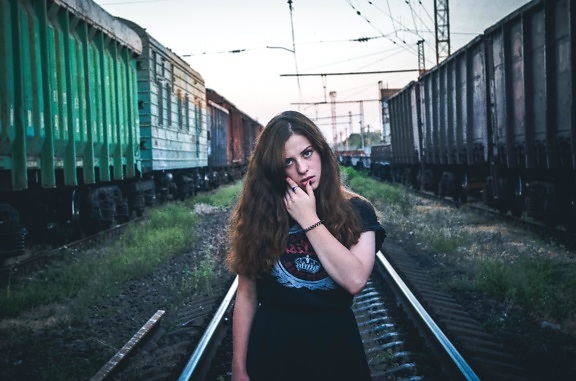 Железнодорожная, Локомотив, поезд, девушка, женщина, городских, железнодорожный вокзал