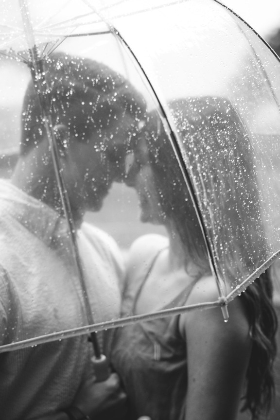 wet, people, monochrome, woman, rain, boyfriend, girlfriend