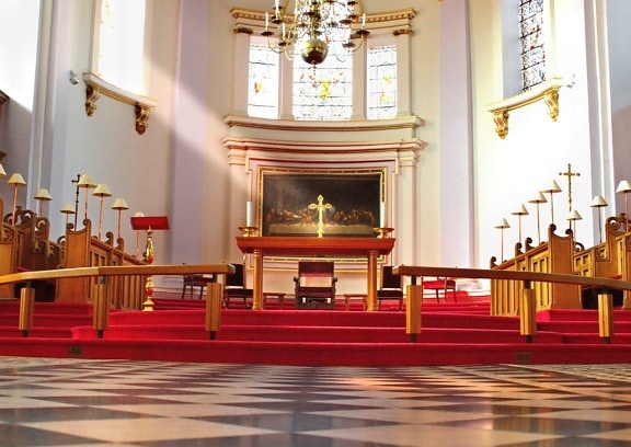 furniture, indoors, chair, church, bench, interior