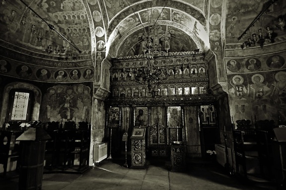 Byzantské, ortodoxní, architektura, kostel, uvnitř, náboženství, staré, arch