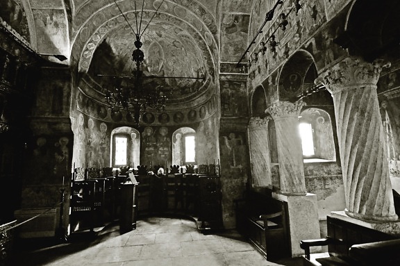 en el interior de la iglesia, ortodoxa bizantina, Catedral, sombra monocromo, arquitectura,