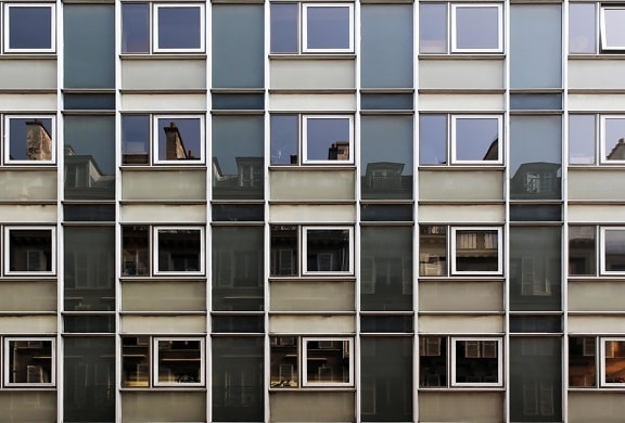 Architektura, okno, współczesnej, nowoczesny, fasada, placu, balkon