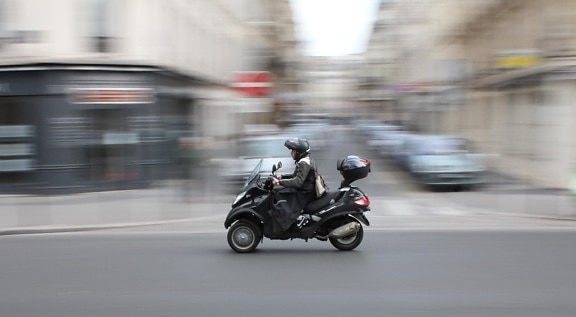 motocicleta, motociclista, veículo, ação, rua, rápido