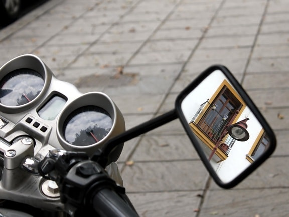 motorcycle, mirror, technology, steering wheel, metal, technology