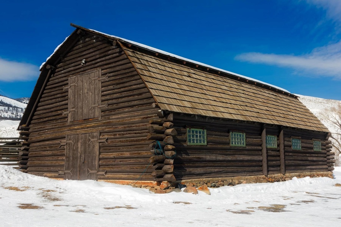 hout, sneeuw, winter, huis, schuur, bungalow, houten, hut, krot