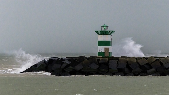 storm, water, lighthouse, sea, fog, seashore, landscape, ocean