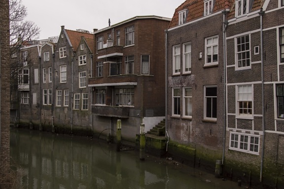 architettura, casa, casa, città, canal, vecchio, città, acqua, finestra, mattoni