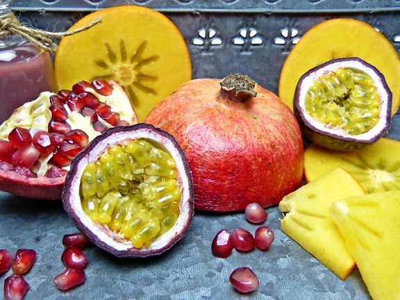 food, fruit, pomegranate, sweet, wooden, seed, citrus, fruits