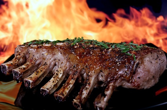barbecue, viande, aliments, dîner, bifteck, boeuf, fumée, repas, charbon de bois
