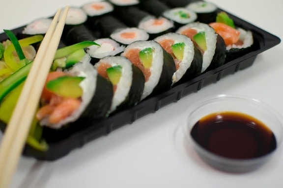Sushi, zalm, rijst, vis, zeevruchten, tonijn, voedsel