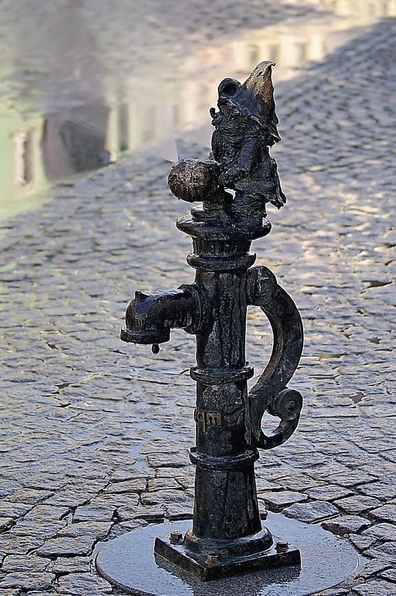стари, вода, архитектура, улица, статуя, бронз, скулптура, изкуство