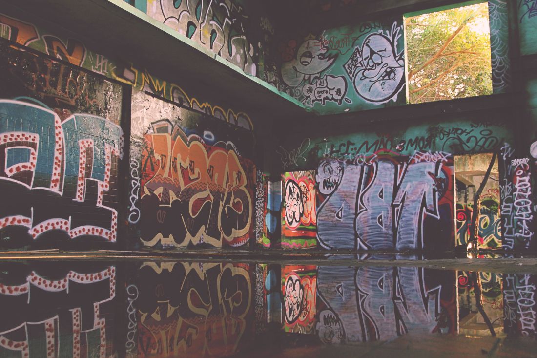 Graffiti, intérieur, texte, art, mur, signe, coloré, culture, architecture