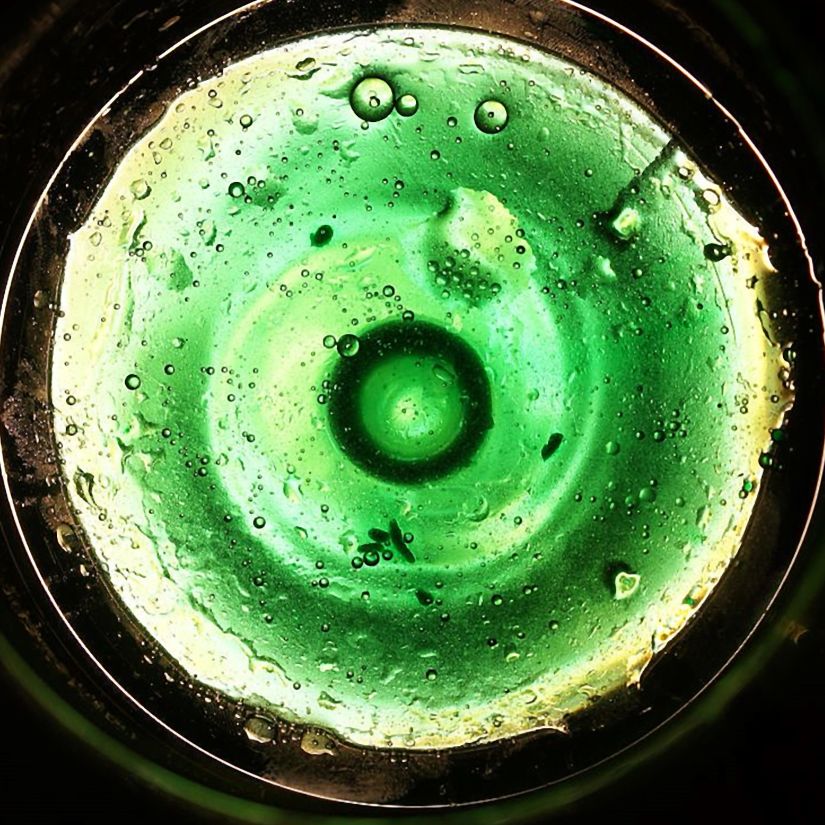 细节, uminescence, 绿色, 宏观, 潮湿, 气泡, 玻璃, 液体