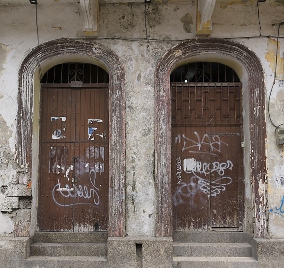 Architektúra, dvere, vchod, starý, dverách, opustené