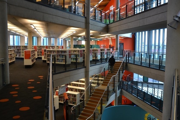 indendørs, moderne, bibliotek, struktur, arkitektur, hylde, værelse, bibliotek, inde, Universitet