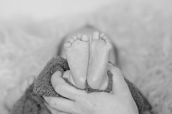 monochromatický, nohou, lidé, ruka, Žena, baby, dítě