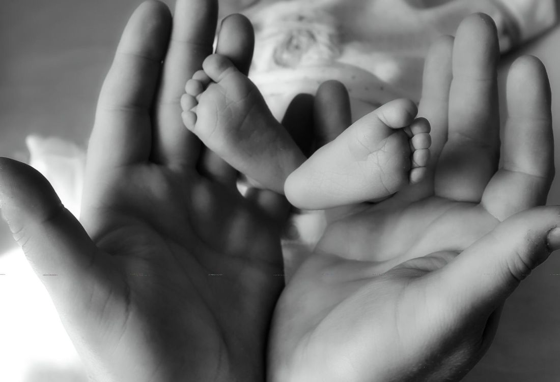 монохромна, новороденото, бебе, крак, хора, ръка