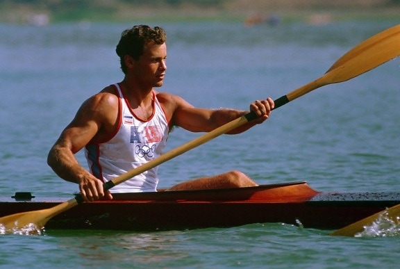 kanot, idrottsman, kajak, åra, mannen, race, vatten, paddel, sport, konkurrens