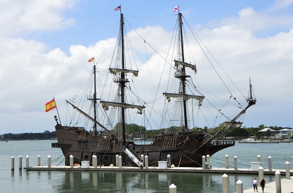 embarcación, nave, agua, antiguo, nave, barco, mar, pirata, vela, mástil