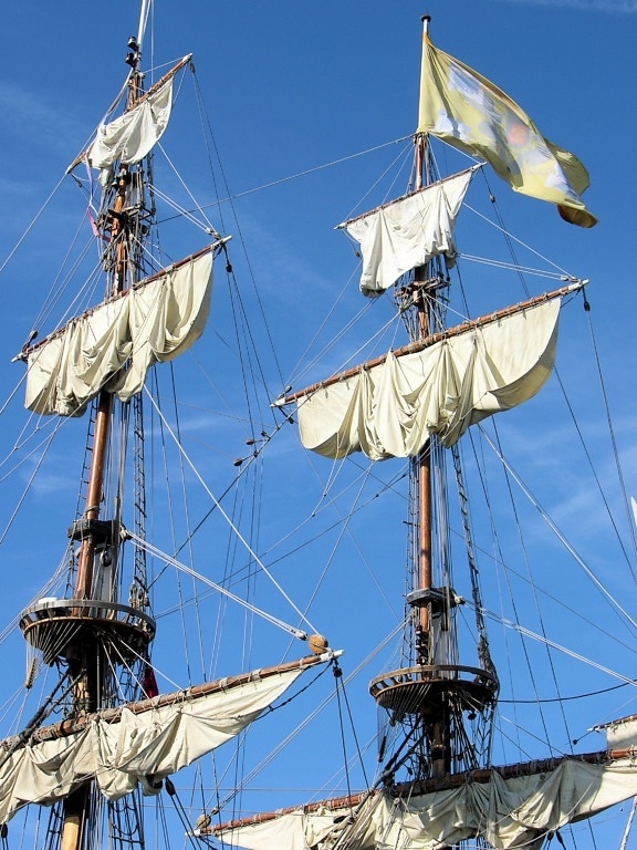 segelbåt, segel, mast, fartyg, vattenskotrar, blå himmel, navigering, yacht