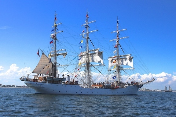 watercraft, ship, boat, sail, water, sea, pirate, harbor, blue sky