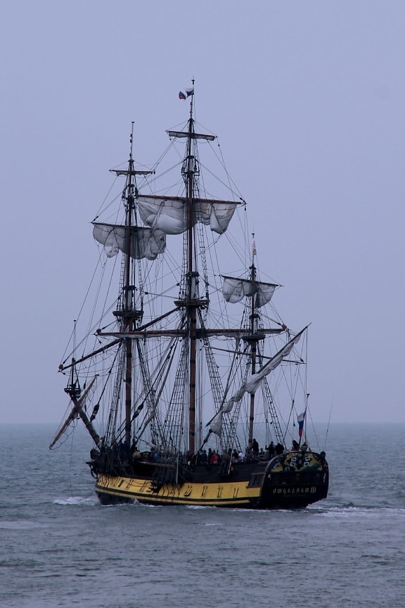 vattenskotrar, fartyg, havet, båten, dimma, vatten, segel, ocean, pirat
