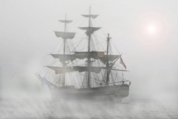 ambarcaţiuni, nava, ceaţă, barcă cu pânze, naviga, barca, mare, ocean, apa