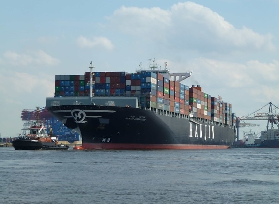 Вантажне судно транспорту вантажу, водний транспорт, корабель, гавань, контейнер, комерції, промисловості