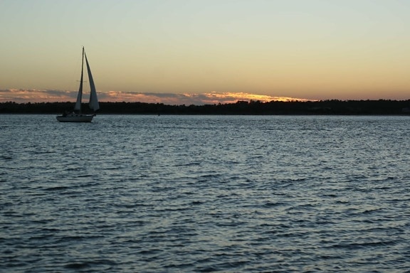 水、夕日、風景、水上バイク、ヨット、海、夜明け、船