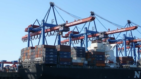 クレーン、輸出入、業界、貨物船、商業、出荷、港