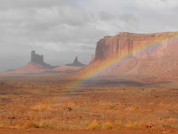 regenboog, woestijn, landschap, zonsondergang, zand, canyon, rots, stenen