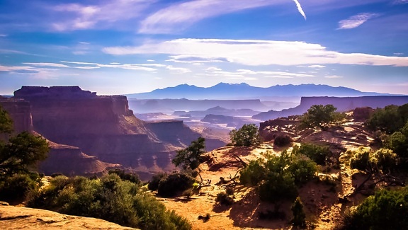 landscape, desert, cloud, blue sky, nature, mountain, sunset, canyon